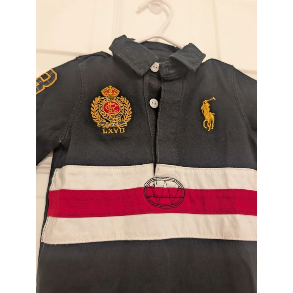 Baby Ralph Lauren Bodysuit 9 Months Black Red Pony Logo Romper